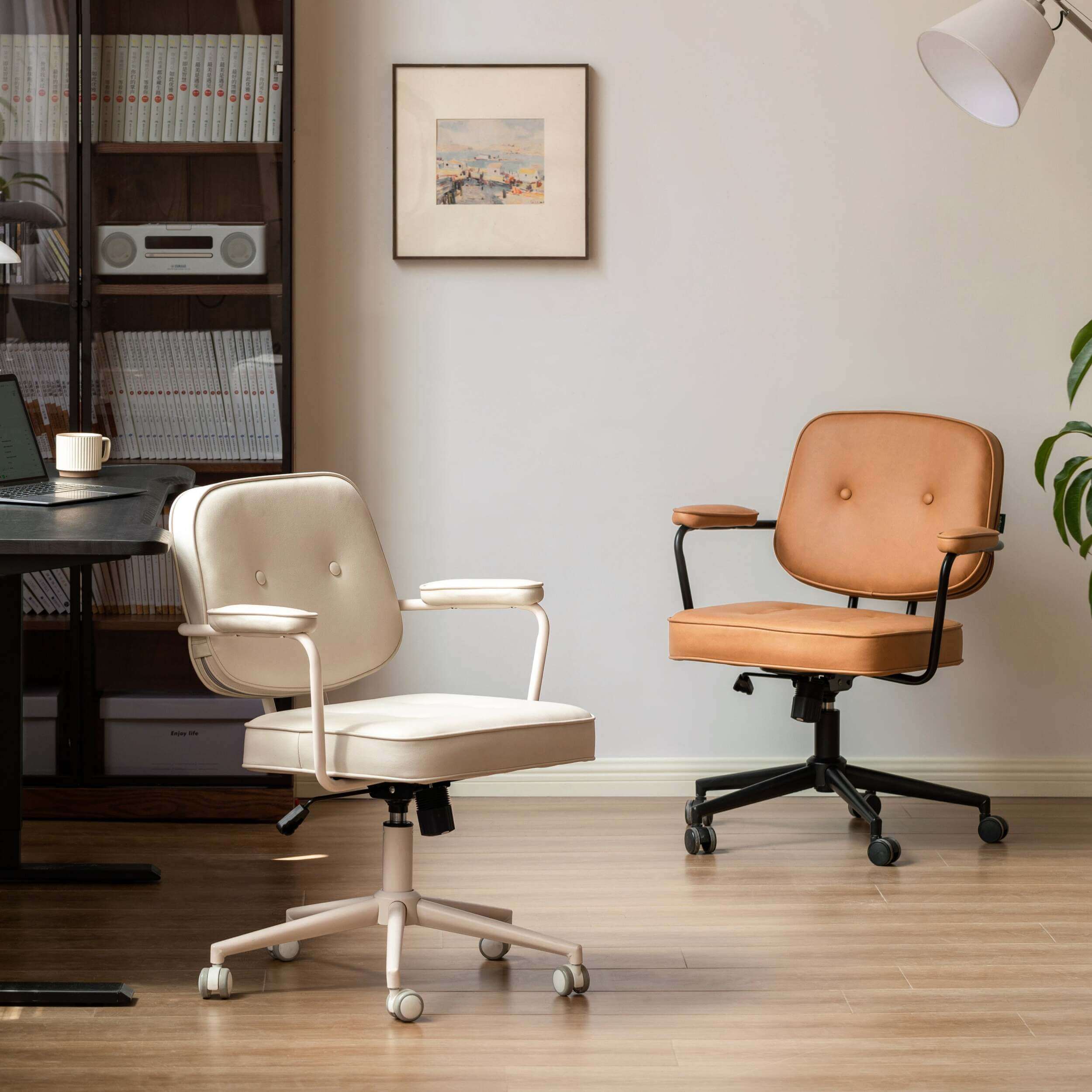 Adjustable Height Computer Chair with Eco Synthetic Leather Cushion and Casters