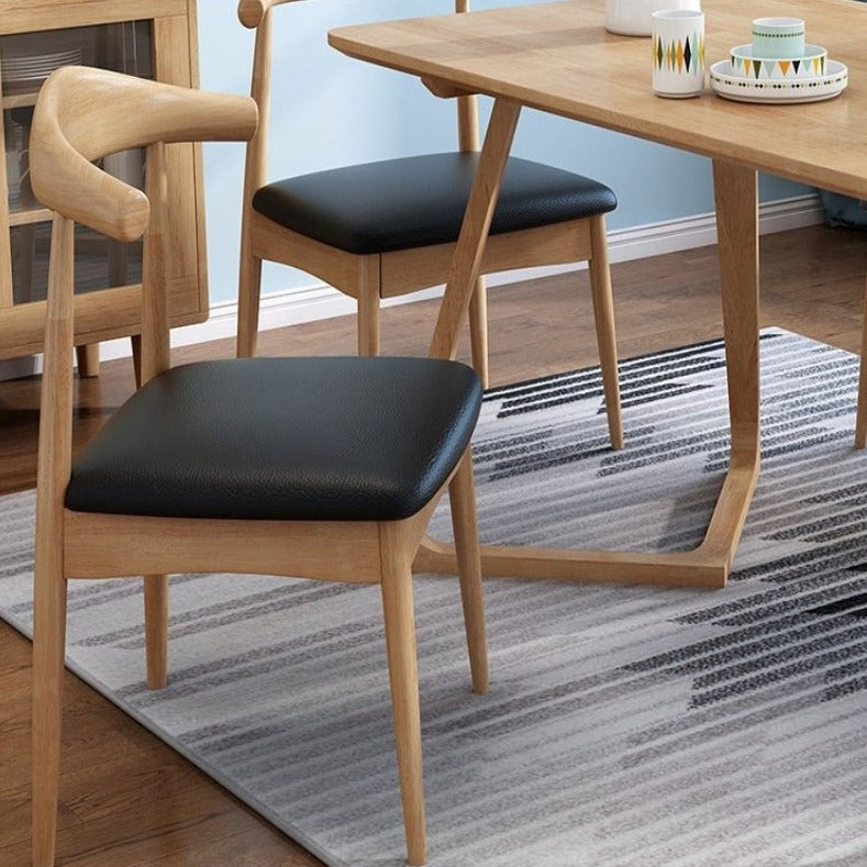 Solid Wood Dining Chair with PU Leather Cushion - Black Seat