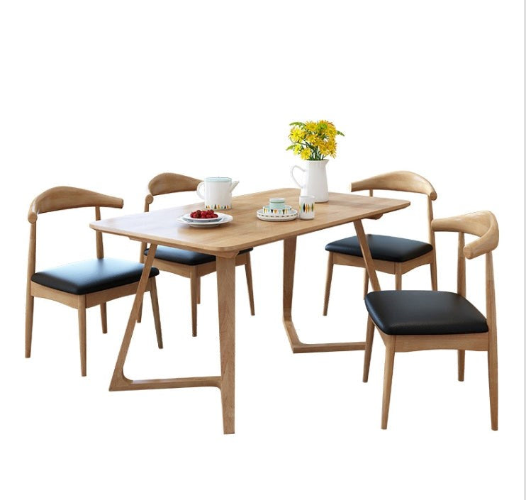 Solid Wood Dining Chair with PU Leather Cushion - Black Seat