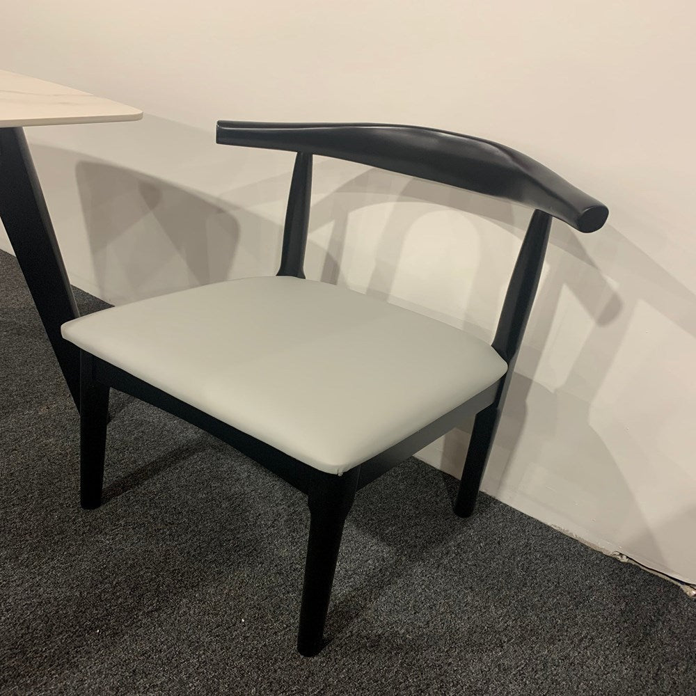 Solid Wood Dining Chair with PU Leather Cushion - Grey Seat