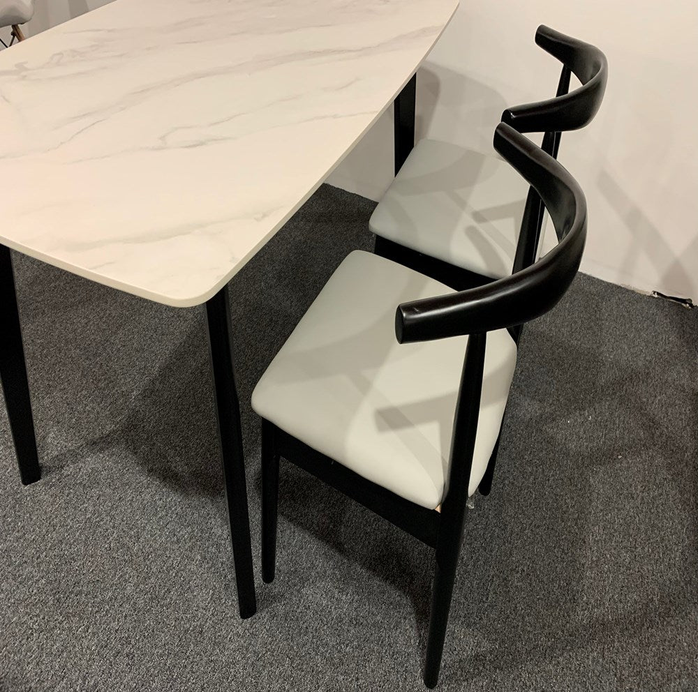 Solid Wood Dining Chair with PU Leather Cushion - Grey Seat