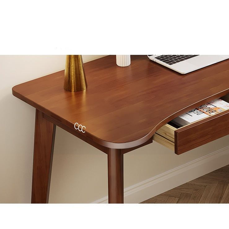 Walnut Solid Rubberwood Writing Desk with Drawers – Curved Edge, 31.5”/39.4”