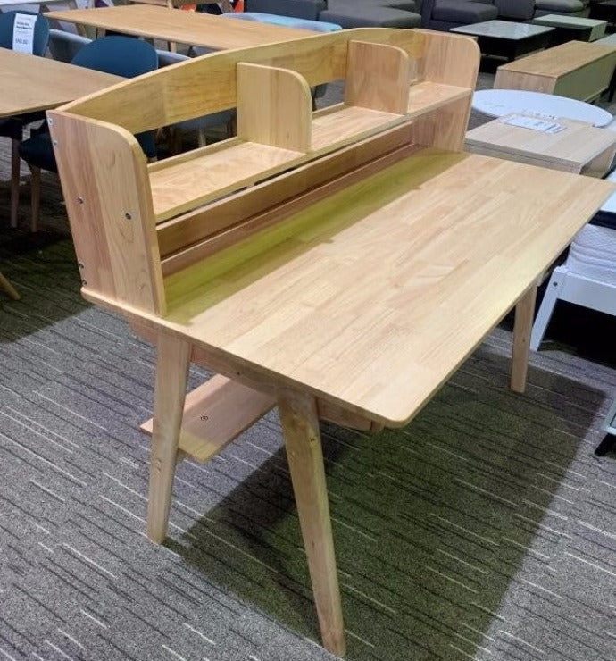 Solid Wood Writing Desk with Shelf - Natural