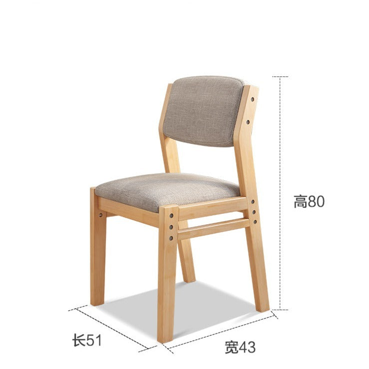 Height-Adjustable Solid Wood Z-Shape Study Chair - Natural Rubberwood, Cotton-Linen