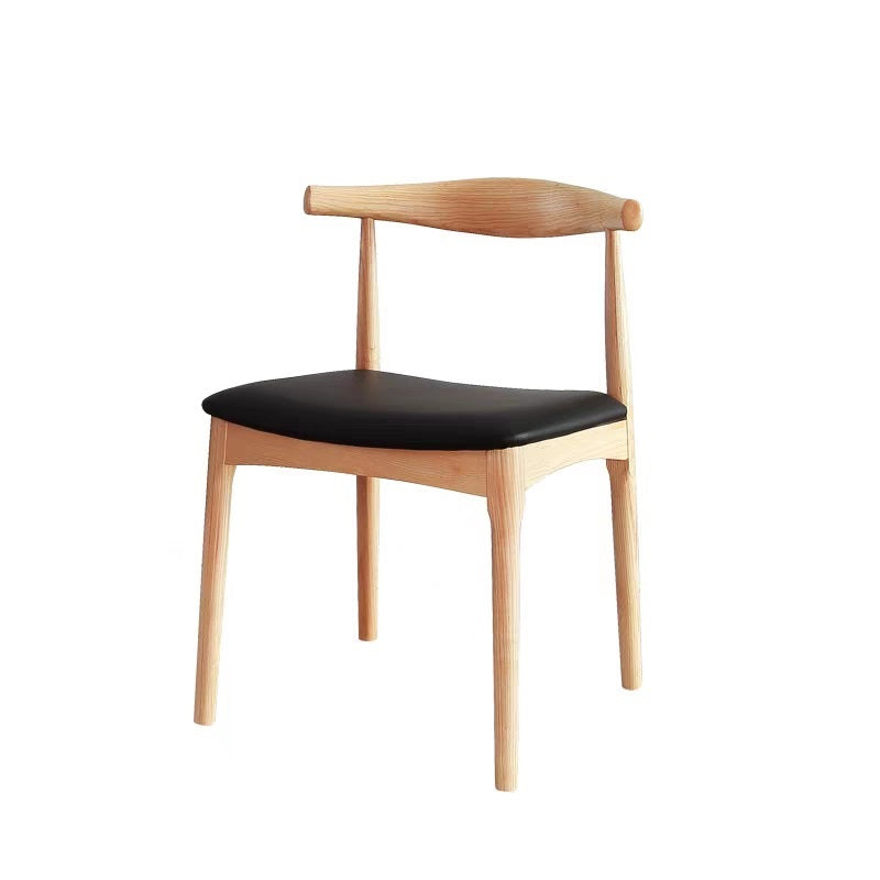Solid Wood Dining Chair with PU Leather Cushion - Black Seat