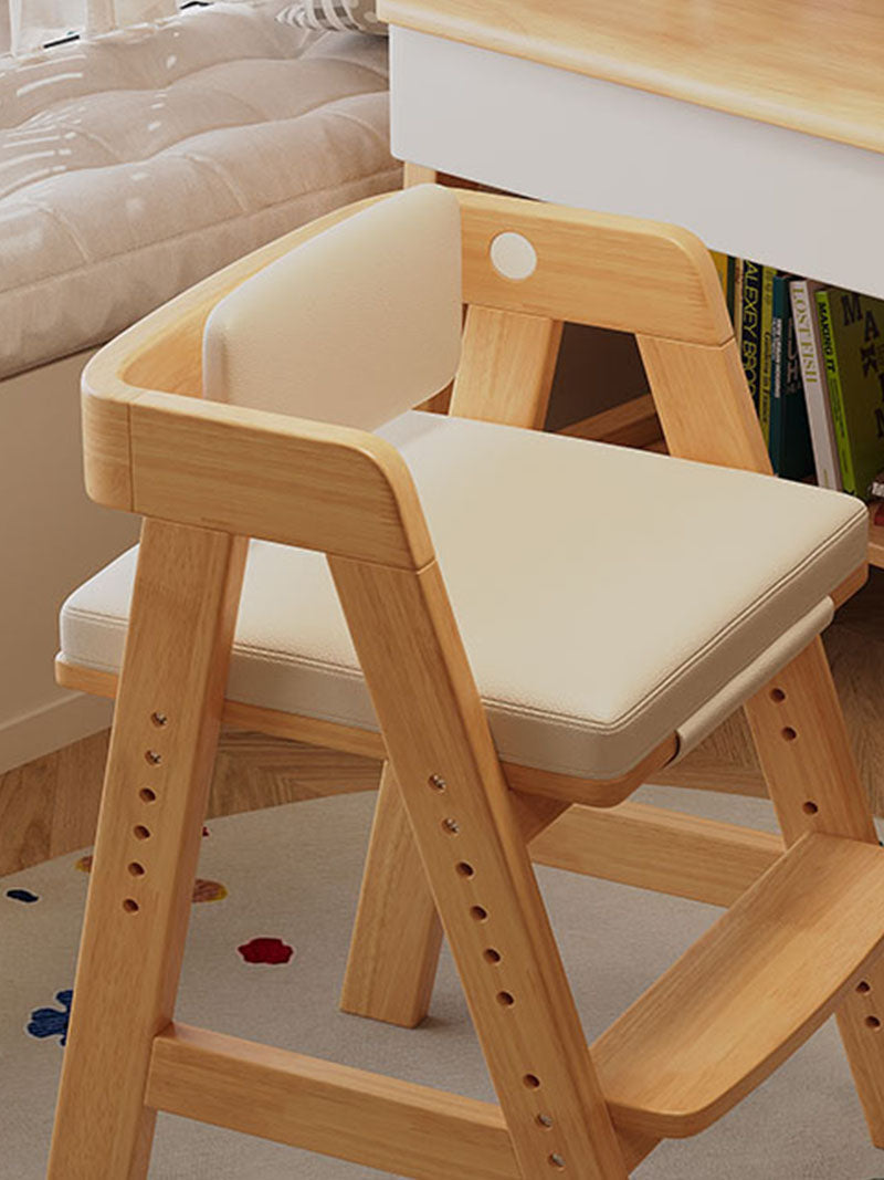 Height-Adjustable Solid Wood Ergonomic Study Chair with Footrest