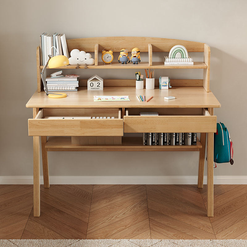 Solid Wood Writing Desk with Shelf - Natural