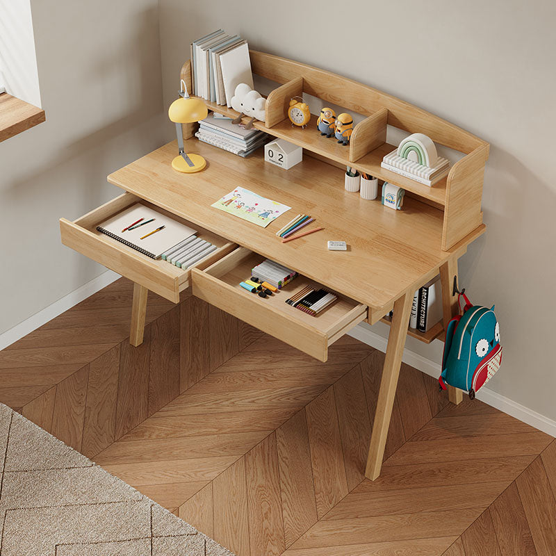 Solid Wood Writing Desk with Shelf - Natural