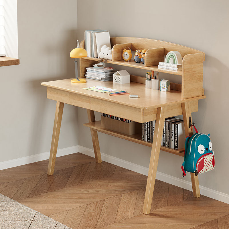 Solid Wood Writing Desk with Shelf - Natural