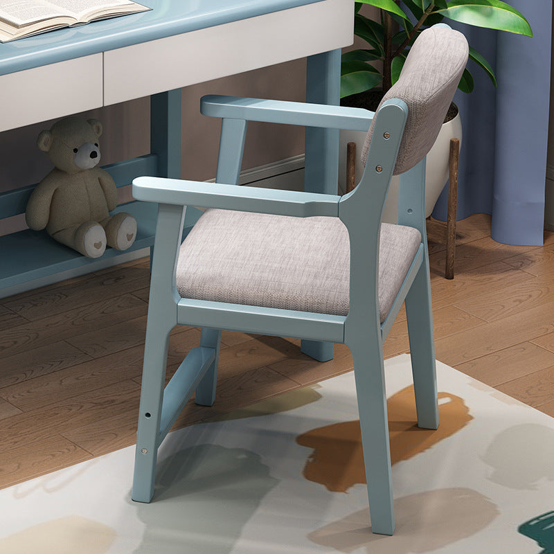 Height-Adjustable Solid Wood Study Chair with Cotton-Linen Seat