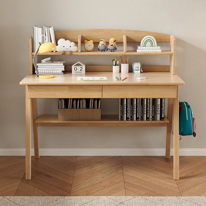 Solid Wood Writing Desk with Shelf - Natural