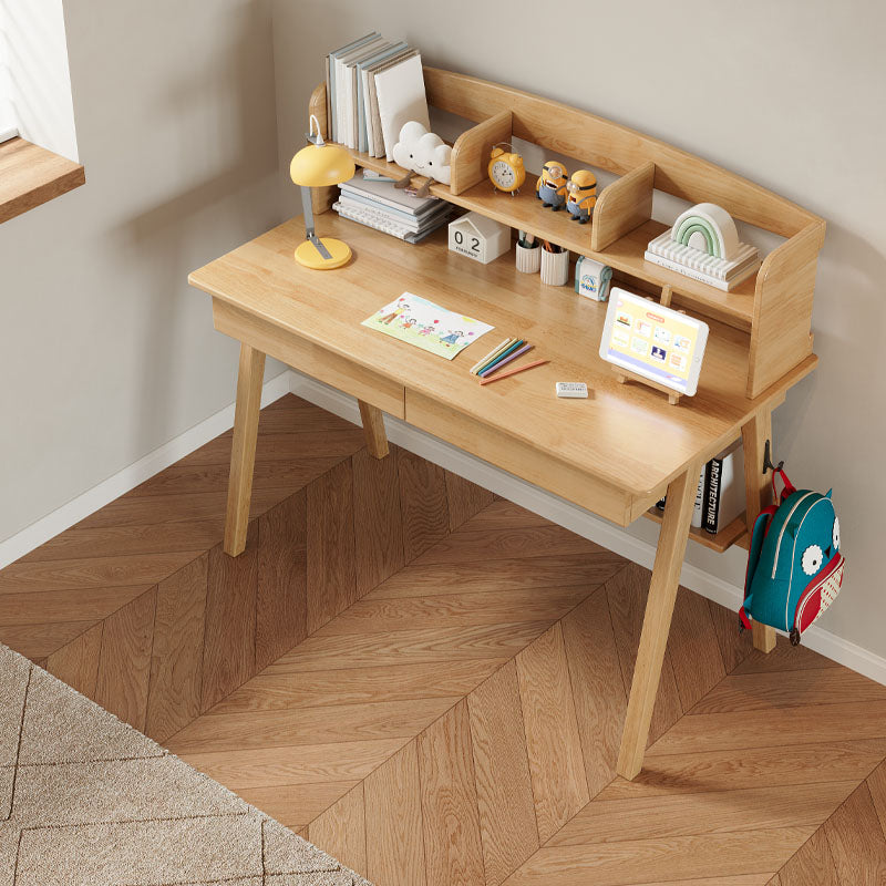 Solid Wood Writing Desk with Shelf - Natural