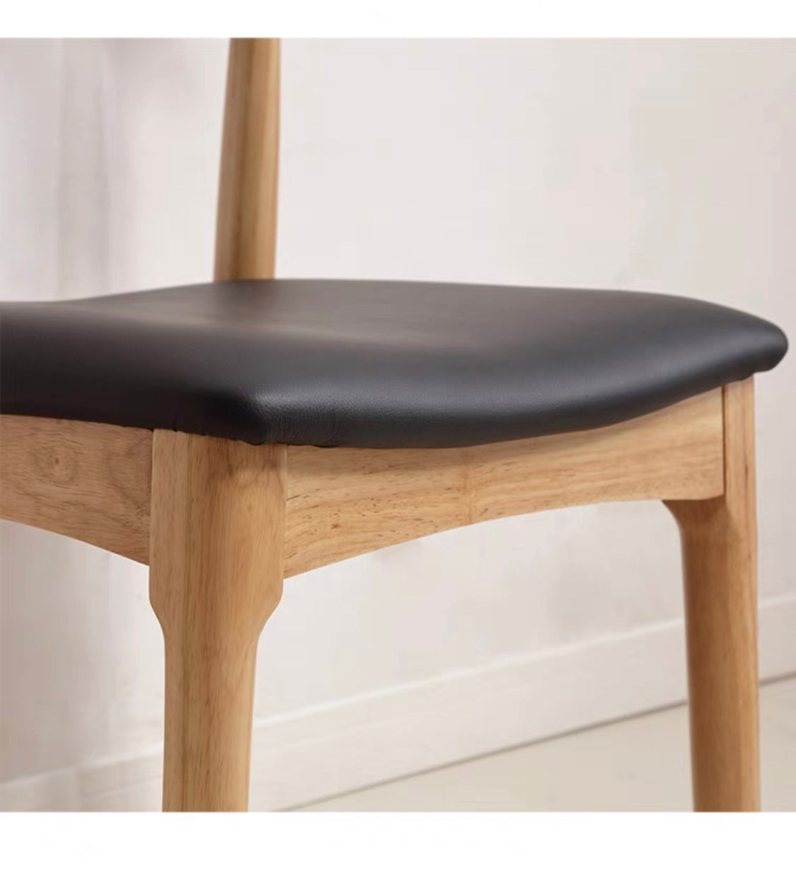 Solid Wood Dining Chair with PU Leather Cushion - Black Seat