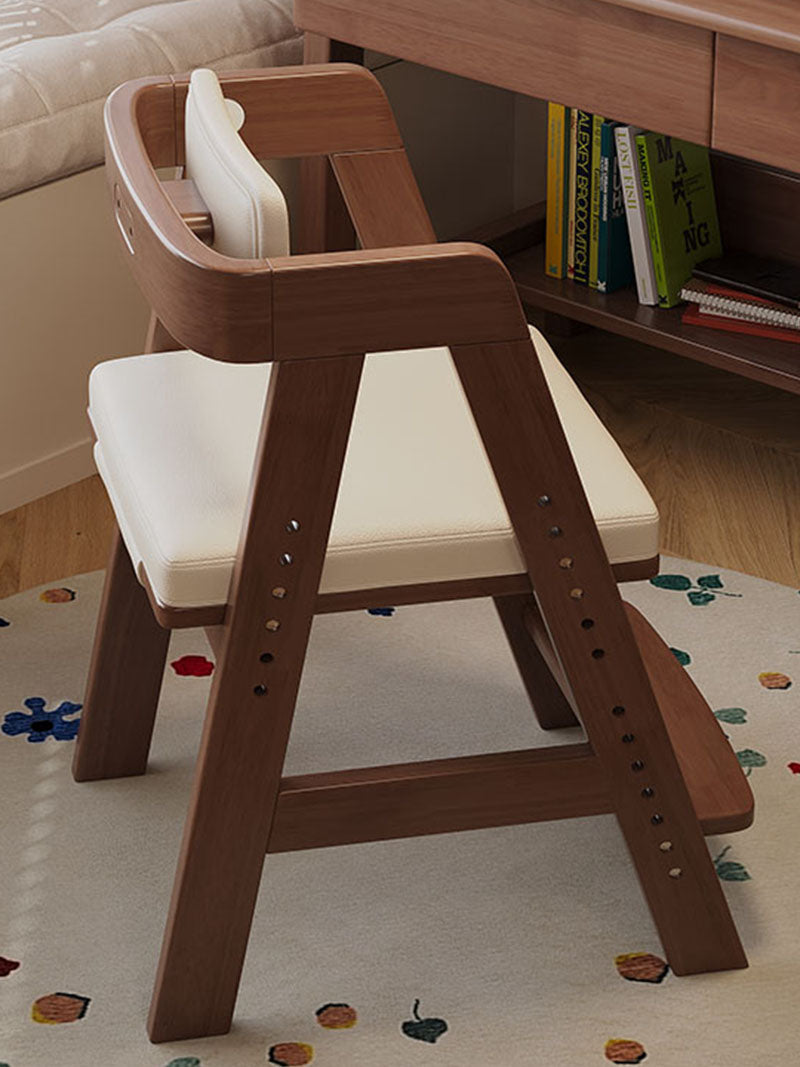 Height-Adjustable Solid Wood Ergonomic Study Chair with Footrest