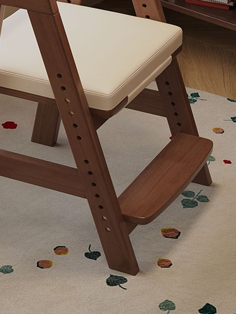 Height-Adjustable Solid Wood Ergonomic Study Chair with Footrest
