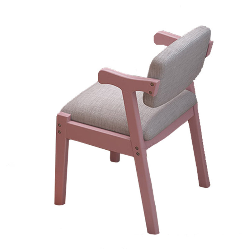 Solid Wood Z-Shape Dining Chair with Cotton & Linen Upholstery - Pink