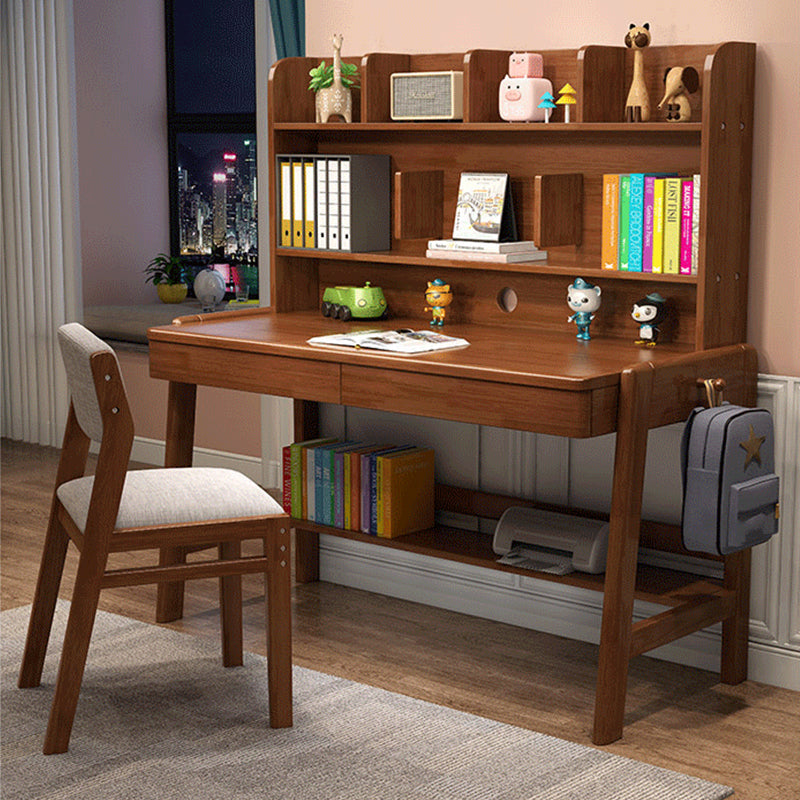 Height-Adjustable Solid Wood Z-Shape Study Chair - Walnut Finish, Cotton-Linen