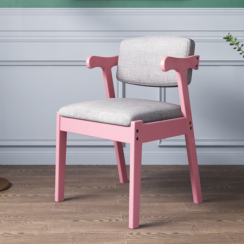 Solid Wood Z-Shape Dining Chair with Cotton & Linen Upholstery - Pink