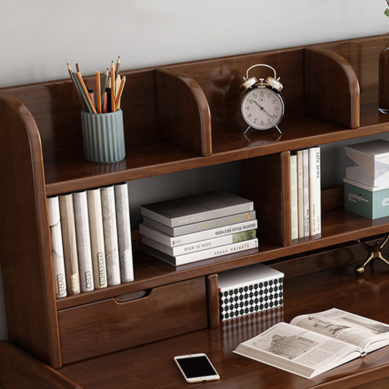 Walnut Solid Wood Writing Desk with Bookcase and Drawers
