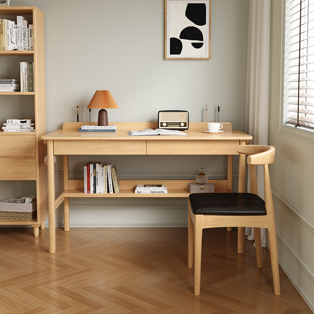Classic Solid Wood Writing Desk with Two Drawers