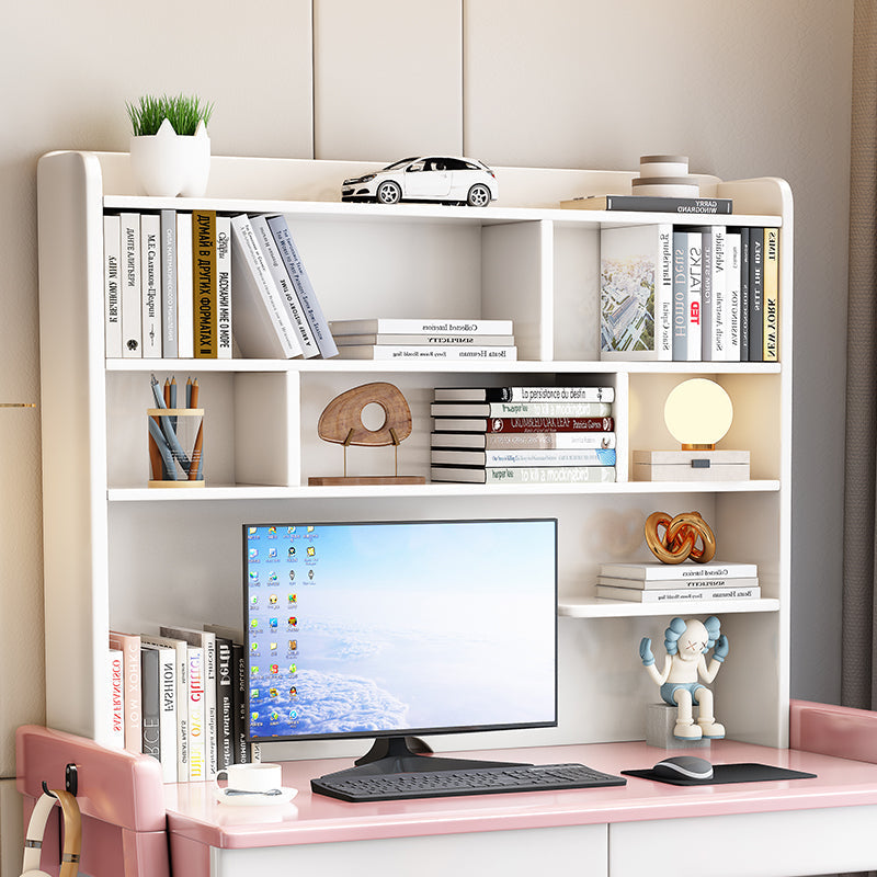 Pink  Solid Wood Writing Desk with Shelf and Drawers - Rubberwood Home Office Desk
