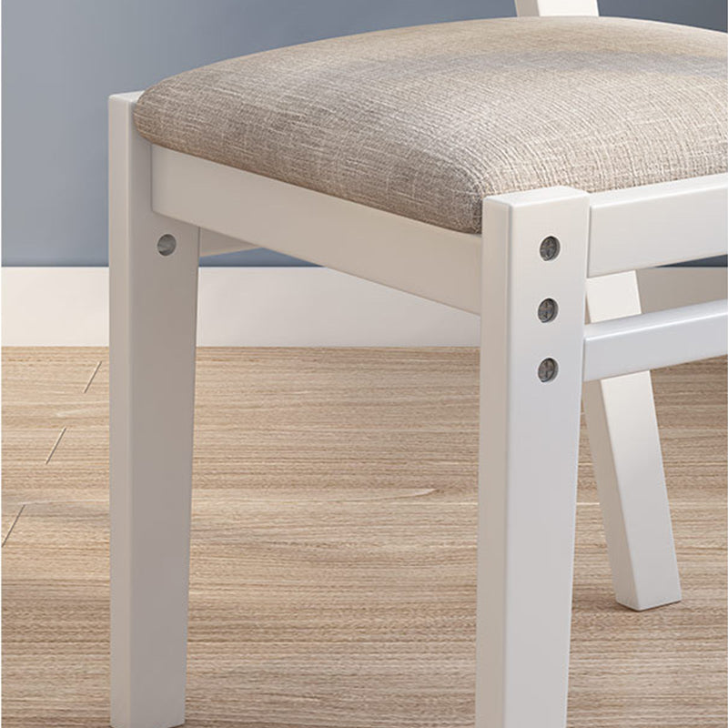 Height-Adjustable Solid Wood Z-Shape Study Chair - White Cotton-Linen
