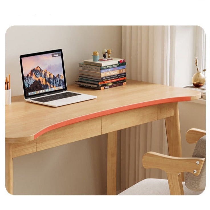 Natural Solid Rubberwood Writing Desk with Drawers – Curved Edge, 31.5”/39.4”