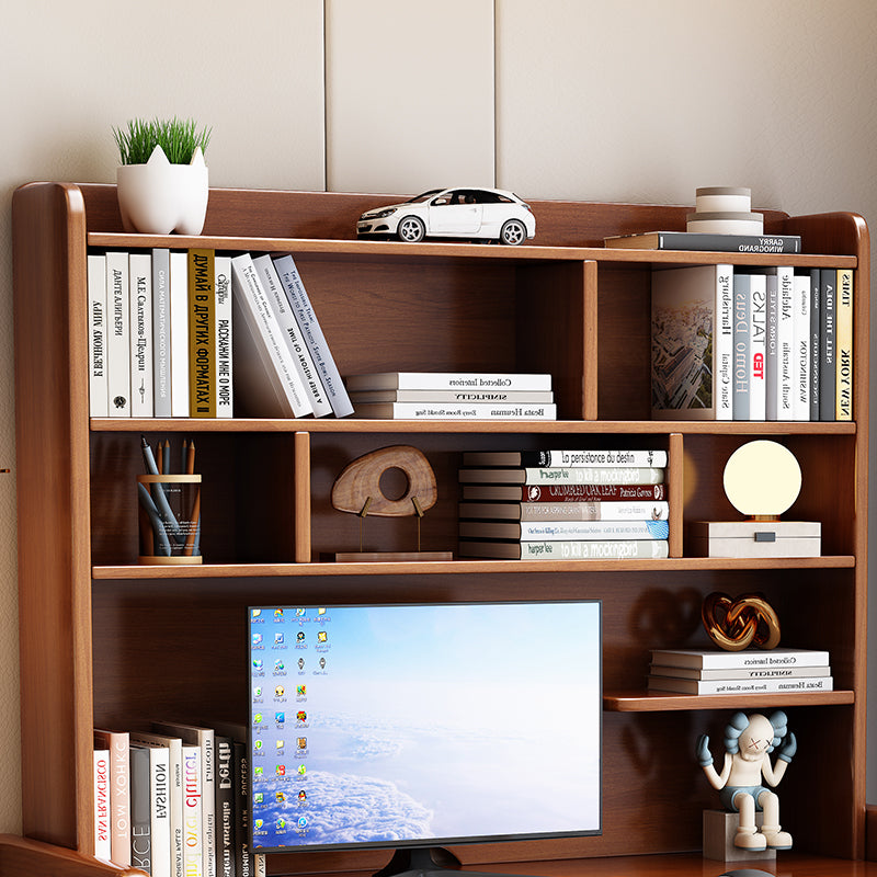 Walnut  Solid Wood Writing Desk with Shelf and Drawers - Rubberwood Home Office Desk