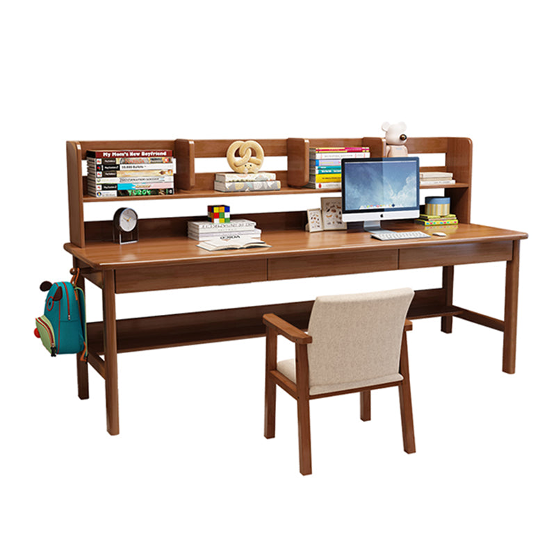 Solid Wood Writing Desk with Book Shelves and Drawers - Walnut