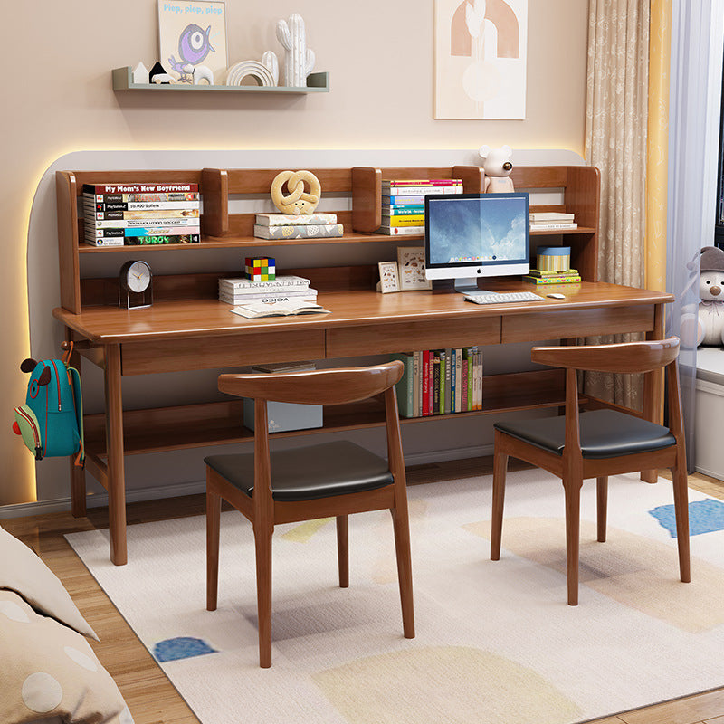 Walnut-Finish Solid Wood Dining Chair with Black PU Cushion