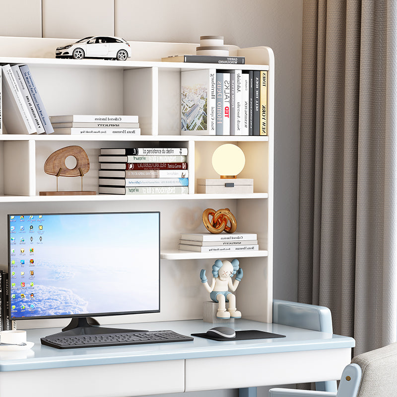 Blue Solid Wood Writing Desk with Shelf and Drawers - Rubberwood Home Office Desk