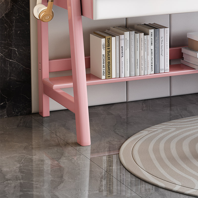 Pink  Solid Wood Writing Desk with Shelf and Drawers - Rubberwood Home Office Desk