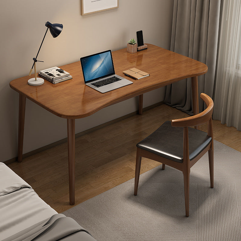 Walnut-Finish Solid Wood Dining Chair with Black PU Cushion
