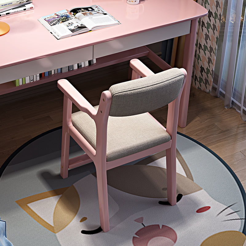 Pink Solid Wood Study Chair with Fabric Cushion