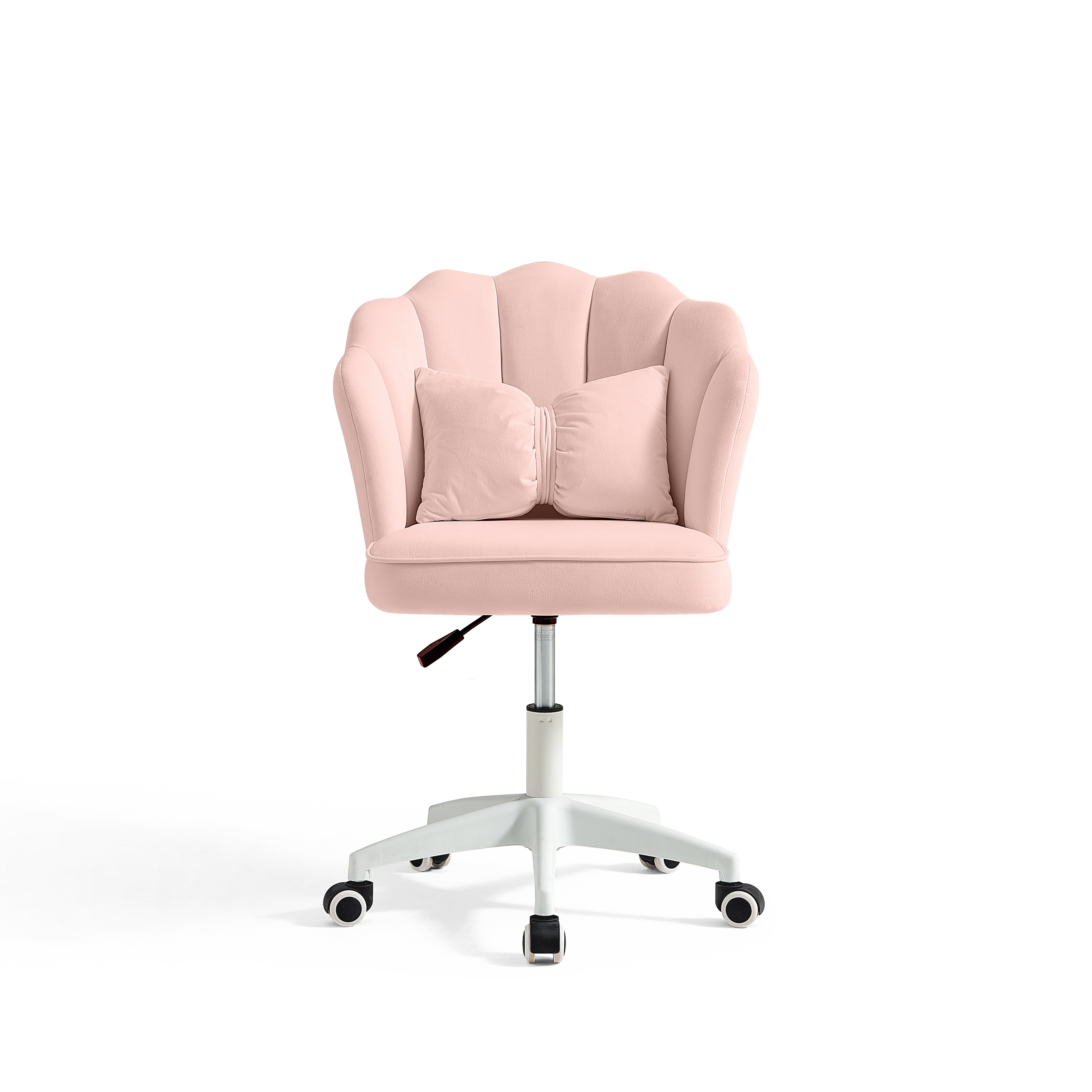 Pink Velvet Adjustable Height Swivel Office Chair with Wheels