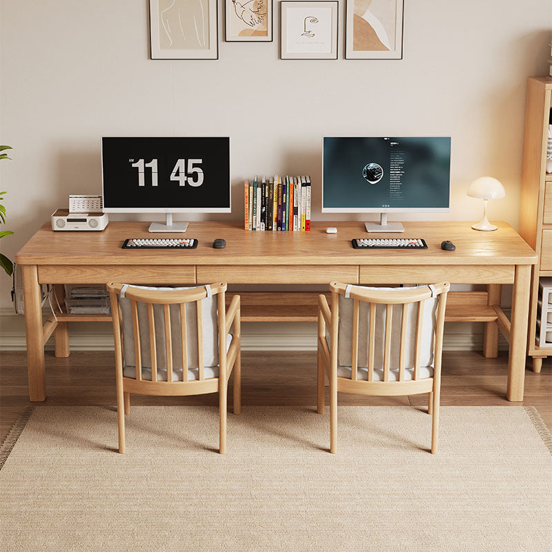 Natural Solid Wood Writing Desk with Drawers – Classic Study Desk 63”/71” - US Writing Desk