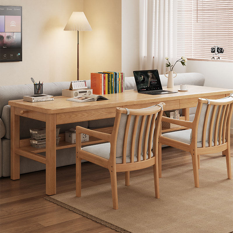 Natural Solid Wood Writing Desk with Drawers – Classic Study Desk 63”/71” - US Writing Desk