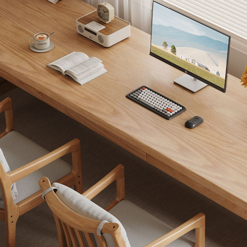 Natural Solid Wood Writing Desk with Drawers – Classic Study Desk 63”/71” - US Writing Desk