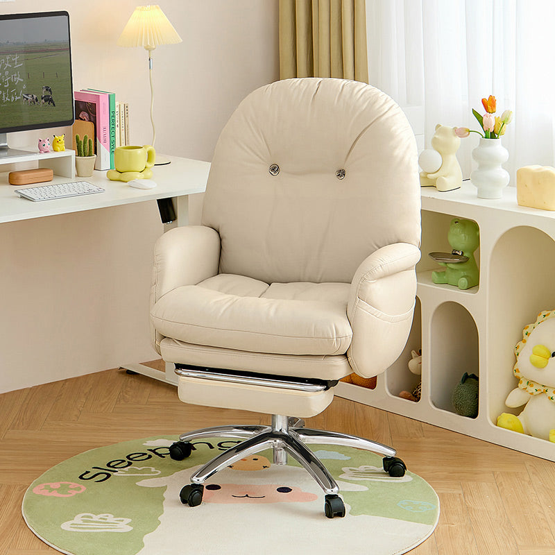 Adjustable Height Office Chair with Retractable Footrest and Storage Pocket