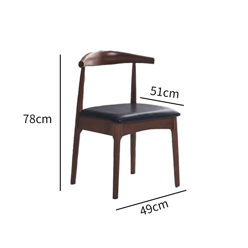 Walnut-Finish Solid Wood Dining Chair with Black PU Cushion