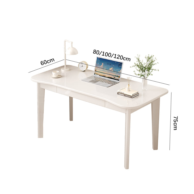 White Solid Rubberwood Writing Desk with Drawers – Curved Edge, 31.5”/39.4”/47.2”