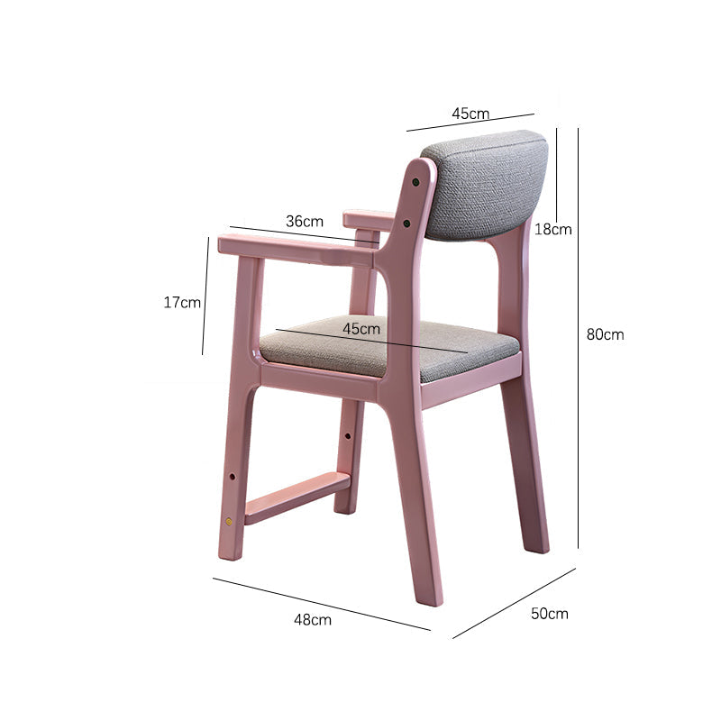 Pink Solid Wood Study Chair with Fabric Cushion
