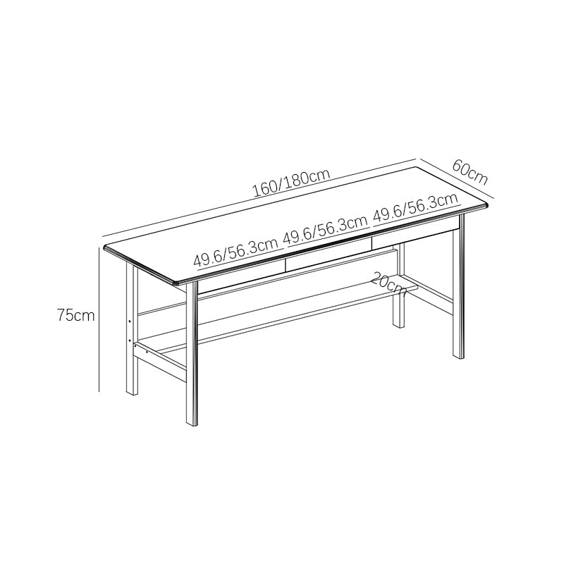 Natural Solid Wood Writing Desk with Storage Drawers – Long Rubberwood Home Office Desk