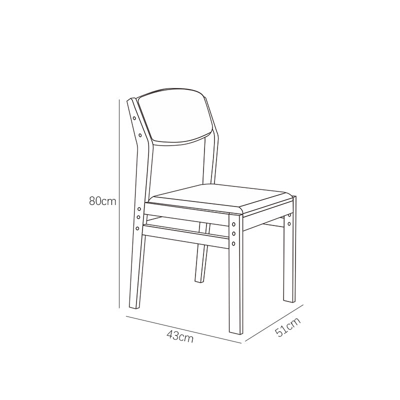 Height-Adjustable Solid Wood Z-Shape Study Chair - Natural Rubberwood, Cotton-Linen