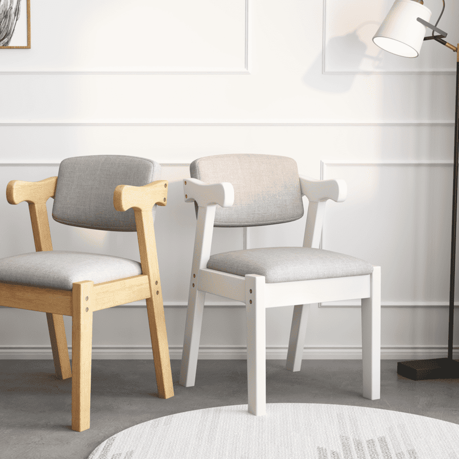 Solid Wood Z-Shape Dining Chair with Cotton & Linen Upholstery - White