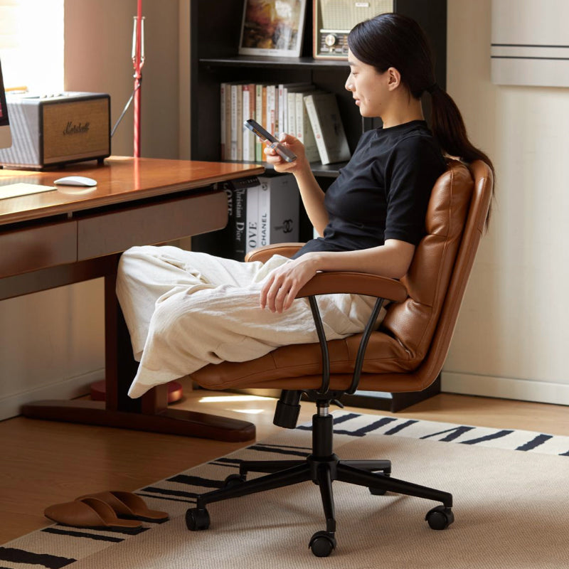Genuine Leather Adjustable-Height Office Chair