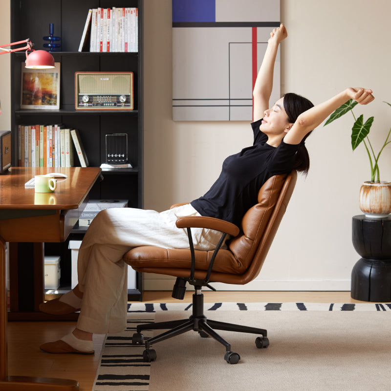 Genuine Leather Adjustable-Height Office Chair