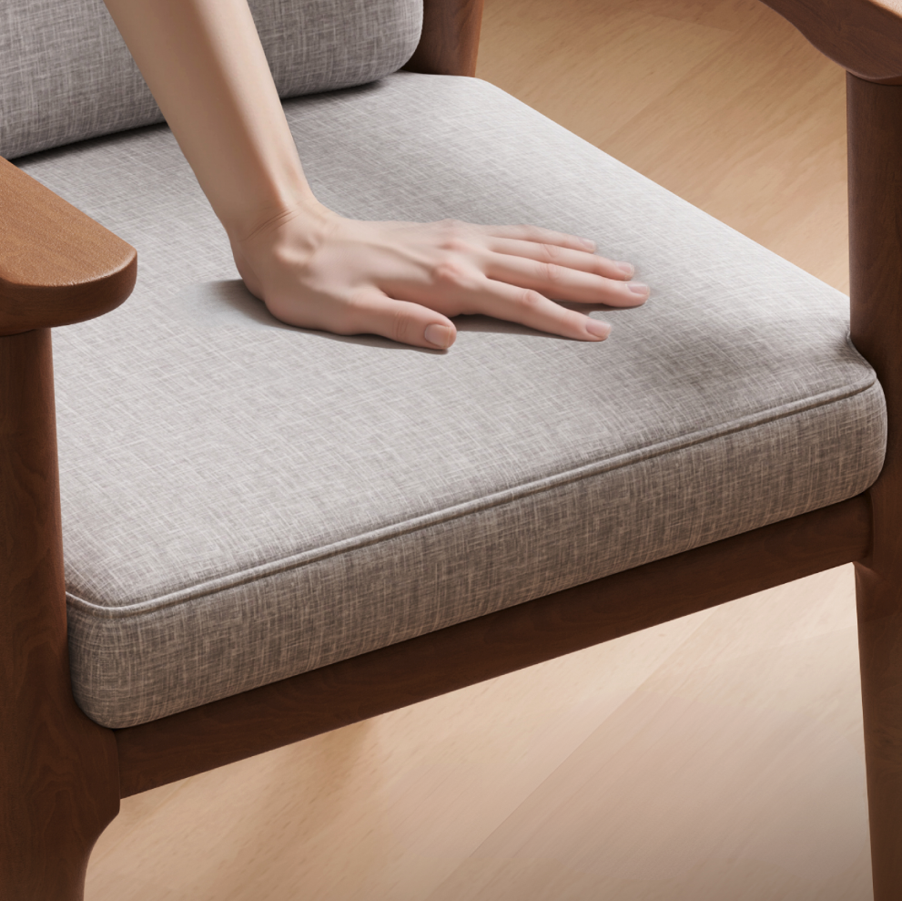 Solid Wood Armchair with Cotton-Linen Upholstery - Walnut - US Writing Desk