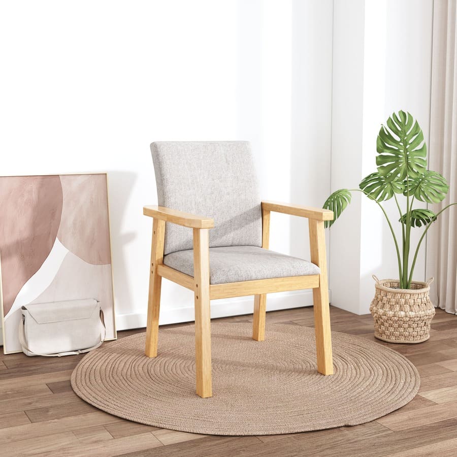 Pier Solid Wood Dining Chair with Cotton & Linen Upholstery - Natural Wood