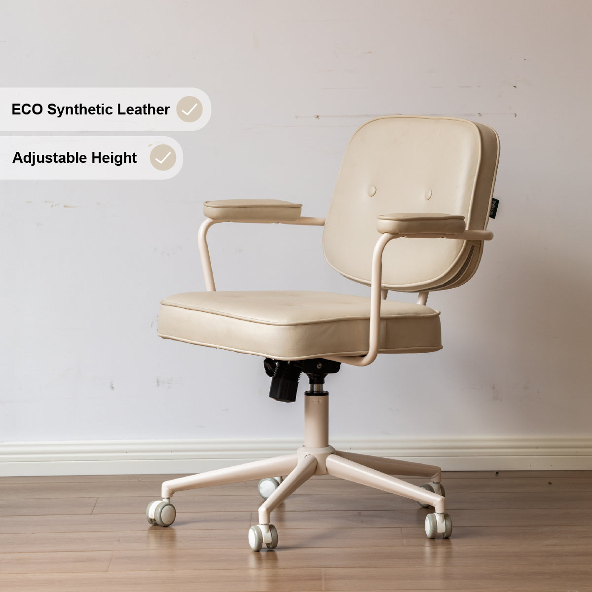 Adjustable Height Computer Chair with Eco Synthetic Leather Cushion and Casters